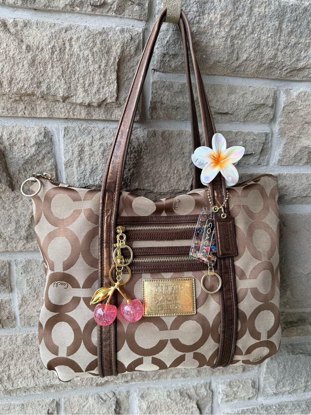 COACH Poppy 13826 Signature C Bronze Metallic Tote Shoulder Bag Y2K